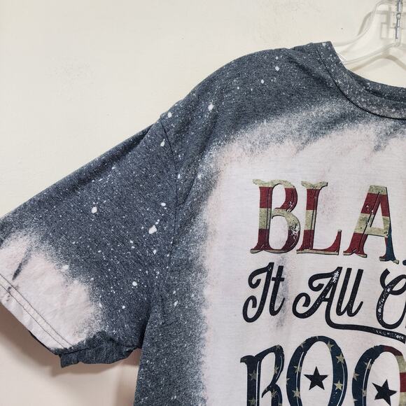 Gildan Blame it all on my roots American flag print bleach splat t-shirt size XL - Picture 4 of 8